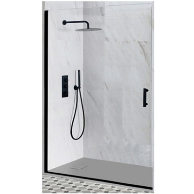 Homestylestore Black Reversible Recessed Hinged Door Shower Enclosure And Light Grey Slate Effect Tray 1100 X 700mm from B&Q