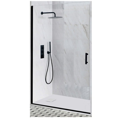 Homestylestore Black Reversible Recessed Hinged Door Shower Enclosure And White Slate Effect Tray 1100 X 700mm from B&Q