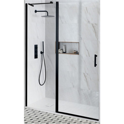 Homestylestore Black Reversible Recessed Hinged Door Shower Enclosure White Slate Effect Tray 1100 X 700mm from B&Q