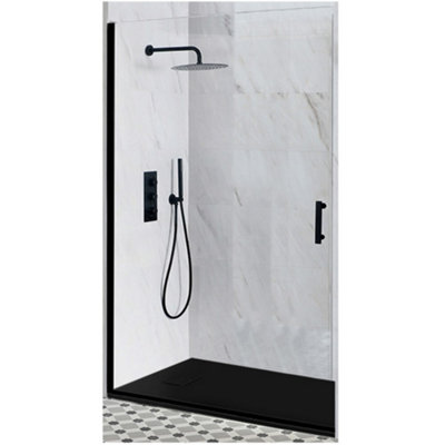 B&Q -  Black Reversible Recessed Hinged Door Shower Enclosure And Graphite Slate Effect Tray 1500 X 900mm