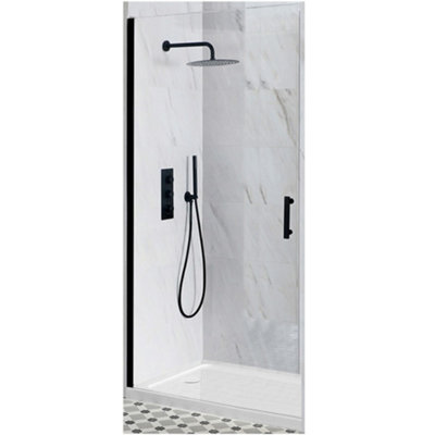 B&Q -  Black Walk In Wet Room Hinged Door Shower Enclosure And White Tray With Fast Flow Waste 900 X 900mm