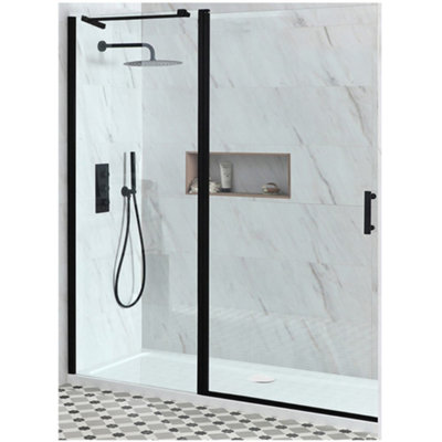 Homestylestore Black Walk In Wet Room Hinged Door Shower Enclosure And White Tray With Waste 1100 X 800mm from B&Q