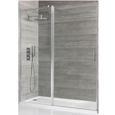 Homestylestore Chrome Walk In Wet Room Hinged Door Shower Enclosure And White Tray With Drying Area 1700 X 800mm from B&Q