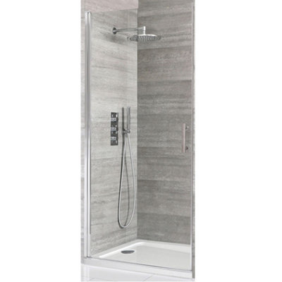 B&Q -  Chrome Walk In Wet Room Hinged Door Shower Enclosure And White Tray With Fast Flow Waste 900 X 900mm