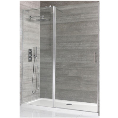 Homestylestore Chrome Walk In Wet Room Hinged Door Shower Enclosure And White Tray With Waste 1100 X 800mm from B&Q