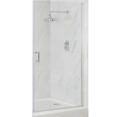 B&Q -  Chrome Walk In Wet Room Hinged Door Frameless Shower Enclosure And White Tray With Fast Flow Waste 1000 X 1000mm