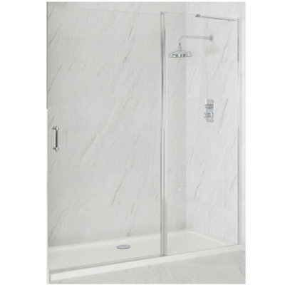Homestylestore Chrome Walk In Wet Room Hinged Door Frameless Shower Enclosure And White Tray With Waste 1500 X 800mm from B&Q