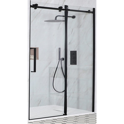 Homestylestore Black Reversible Frameless Sliding Door Shower Enclosure With White Slate Effect Tray 1400 X 900mm from B&Q