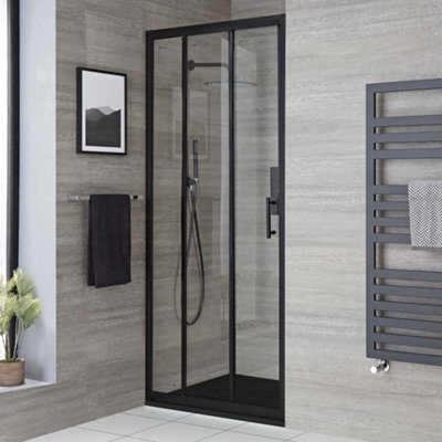 B&Q -  Black Reversible Triple Sliding Door Shower Enclosure With Graphite Slate Effect Tray 900 X 900mm