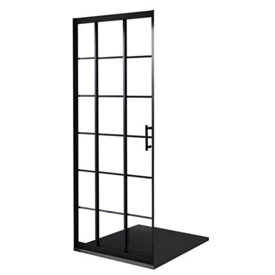 B&Q -  Black Grid Sliding Door Shower Enclosure And Graphite Slate Effect Tray 900 X 900mm