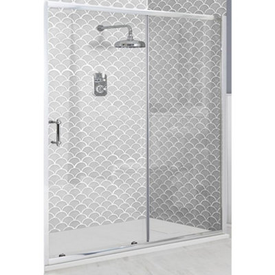 Homestylestore Chrome Reversible Sliding Door Shower Enclosure With White Slate Effect Tray And Fast Flow Waste 1700 X 900mm from B&Q