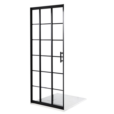 Homestylestore Black Grid Sliding Door Shower Enclosure And White Tray 900 X 900mm from B&Q