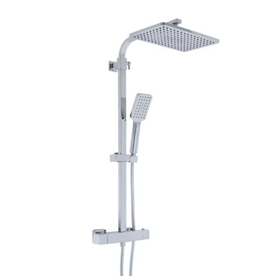 Homestylestore Chrome Square Thermostatic Bar Mixer Shower Valve Rainfall Shower Head Multifunction Hand Shower from B&Q