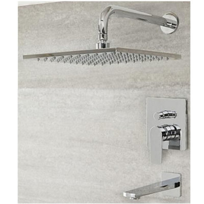 Homestylestore Chrome Manual Diverter Mixer Shower Valve With 300mm Square Rainfall Shower Head And Wall Mounted Bath Spout from B&Q