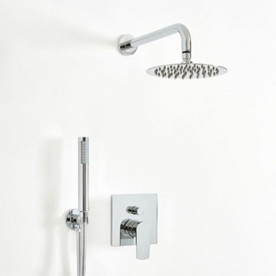 Homestylestore Chrome Manual Diverter Mixer Valve 200mm Wall Mounted Shower Head Hand Shower Handset from B&Q