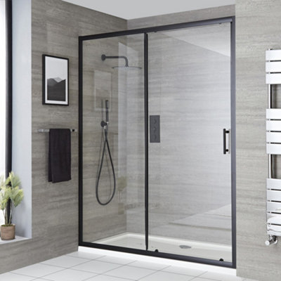 Homestylestore 1400mm Black Reversible Wet Room Shower Enclosure Sliding Door from B&Q