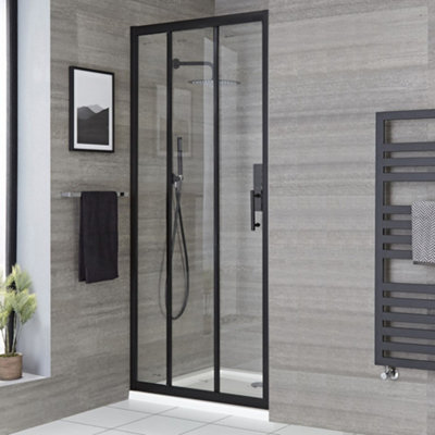 Homestylestore 800mm Black Wet Room Shower Enclosure Triple Sliding Door from B&Q