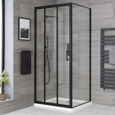 Homestylestore 800mm Black Wet Room Shower Enclosure Triple Sliding Door With 800mm Side Panel from B&Q