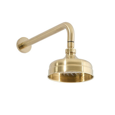 Homestylestore Brushed Brass 155mm Round Fixed Rainfall Shower Head With Wall Mounted Arm from B&Q
