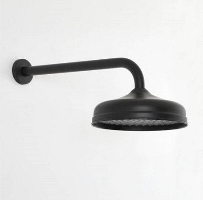 Homestylestore 205mm Black Round Fixed Rainfall Shower Head With Wall Mounted Arm from B&Q