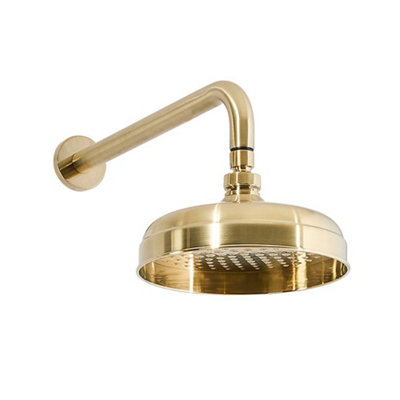 Homestylestore Brushed Brass 205mm Round Fixed Rainfall Shower Head With Wall Mounted Arm from B&Q