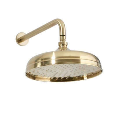 Homestylestore Brushed Brass 300mm Round Fixed Rainfall Shower Head Wall Mounted Arm from B&Q