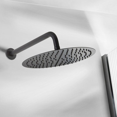 Homestylestore Black 300mm Round Fixed Rainfall Shower Head Ceiling Mounted Arm from B&Q