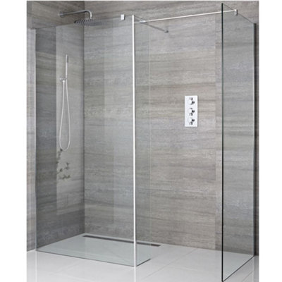 Homestylestore Chrome Corner Walk In Wet Room Shower Enclosure With 1200mm & 900mm Screens With 1200mm Linear Shower Drain from B&Q