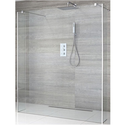 Homestylestore 900mm Chrome Floating Glass Walk In Wet Room Shower Enclosure With 1200mm Linear Drain from B&Q