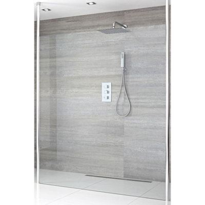 Homestylestore 1400mm Chrome Floating Glass Walk In Wet Room Shower Enclosure With Floor To Ceiling Poles And 250mm Corner Drain from B&Q