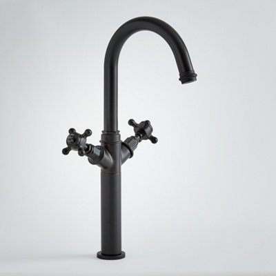 Homestylestore Black High Rise Bathroom Basin Mixer Tap With Crosshead Handles from B&Q