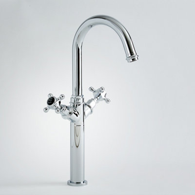 Homestylestore Chrome And Black High Rise Bathroom Basin Mixer Tap With Crosshead Handles from B&Q