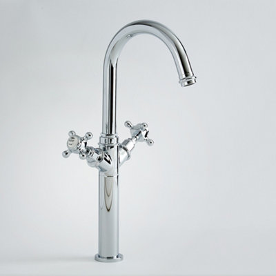Homestylestore Chrome And White High Rise Bathroom Basin Mixer Tap With Crosshead Handles from B&Q