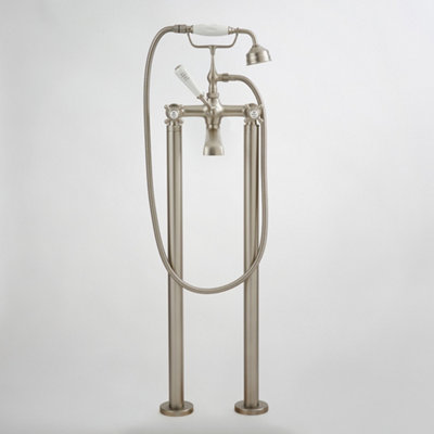Homestylestore Brushed Nickel Freestanding Bath Shower Mixer Tap With Crosshead Handles from B&Q