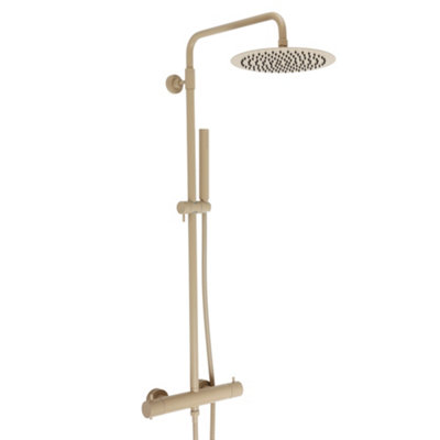 Homestylestore Sand Thermostatic Bar Mixer Valve Fixed Rainfall Shower Head Handset Kit from B&Q