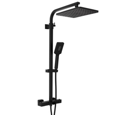 Homestylestore Black Square Thermostatic Bar Mixer Shower Valve Rainfall Shower Head Multifunction Hand Shower Bath Spout from B&Q