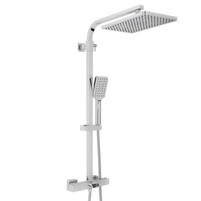 Homestylestore Chrome Square Thermostatic Bar Mixer Shower Valve Rainfall Shower Head Multifunction Hand Shower Bath Spout from B&Q