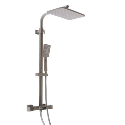Homestylestore Gunmetal Grey Square Thermostatic Bar Mixer Shower Valve Rainfall Shower Head Multifunction Hand Shower Bath Spout from B&Q