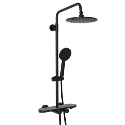 Homestylestore Black Round Thermostatic Bar Mixer Shower Valve Rainfall Shower Head Multifunction Hand Shower Bath Spout from B&Q