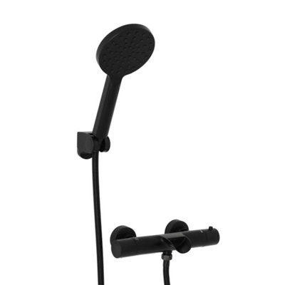 Homestylestore Black Round Thermostatic Bar Mixer Shower Valve Multifunction Hand Shower Bath Spout from B&Q