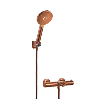 Homestylestore Brushed Copper Round Thermostatic Bar Mixer Shower Valve Multifunction Hand Shower Bath Spout from B&Q