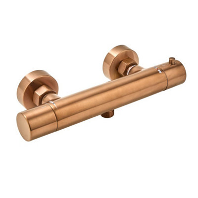 Homestylestore Brushed Copper Round Thermostatic Bar Mixer Shower Valve from B&Q