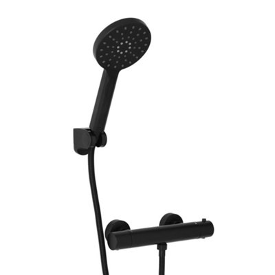 Homestylestore Black Round Thermostatic Bar Mixer Shower Valve Multifunction Hand Shower from B&Q