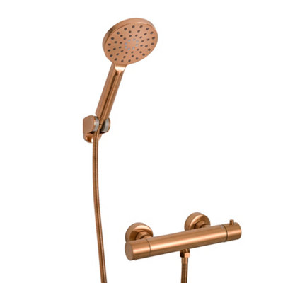 Homestylestore Brushed Copper Round Thermostatic Bar Mixer Shower Valve Multifunction Hand Shower from B&Q