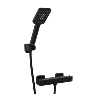 Homestylestore Black Square Thermostatic Bar Mixer Shower Valve Multifunction Hand Shower from B&Q