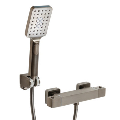 Homestylestore Gunmetal Grey Square Thermostatic Bar Mixer Shower Valve Multifunction Hand Shower from B&Q