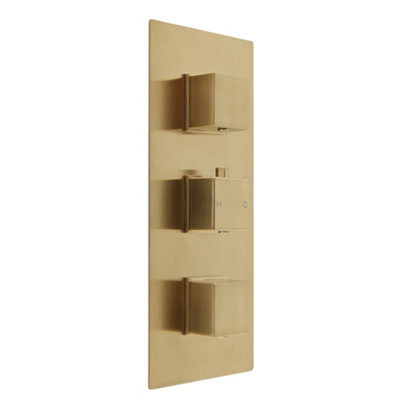 Homestylestore Brushed Brass 2 Outlet Triple Thermostatic Concealed Mixer Shower Valve from B&Q