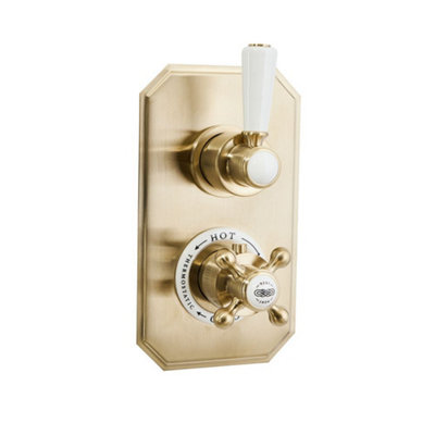 Homestylestore Brushed Brass Concealed Twin Thermostatic Mixer Shower Valve from B&Q
