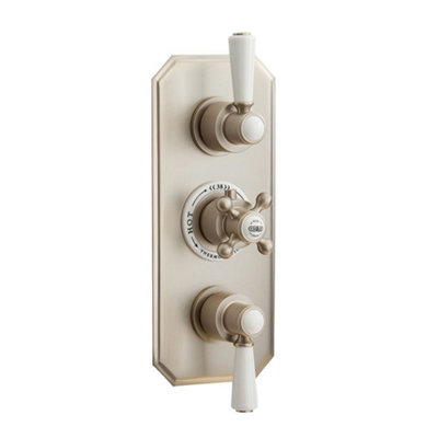 Homestylestore Brushed Nickel Concealed Triple Thermostatic Mixer Shower Valve 2 Outlets from B&Q