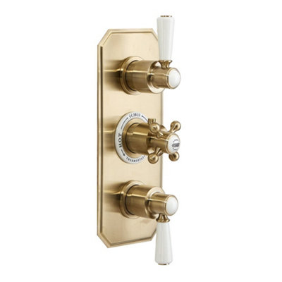 Homestylestore Brushed Brass Concealed Triple Thermostatic Mixer Shower Valve 2 Outlets from B&Q